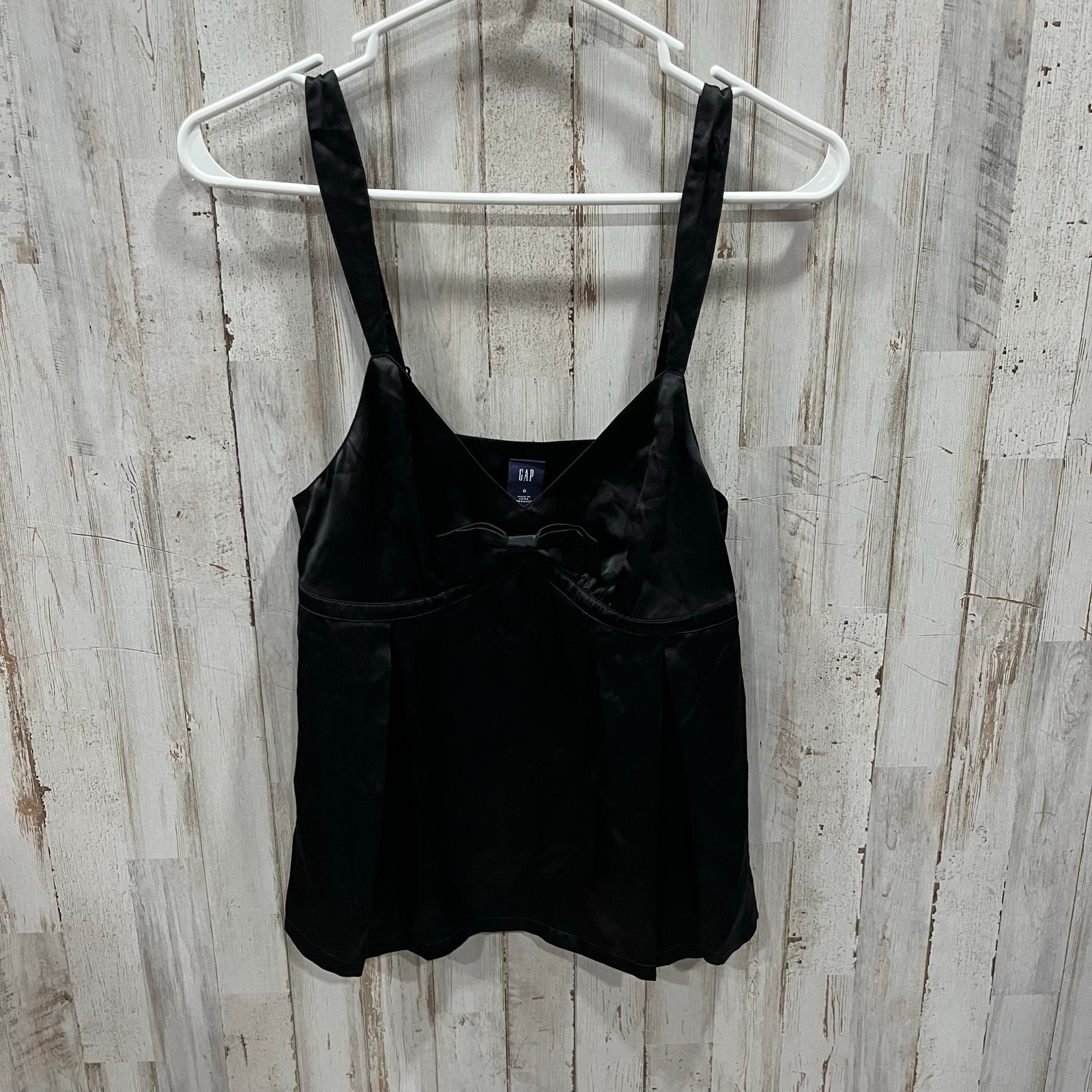 Vintage Y2k Gap Black Silk Satin Bow Babydoll Swing Tank Top 2005 Goth Grunge 0